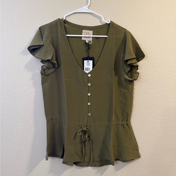 NWT CHASER Olive Green Button-Down Women's Top - Picture 1 of 3